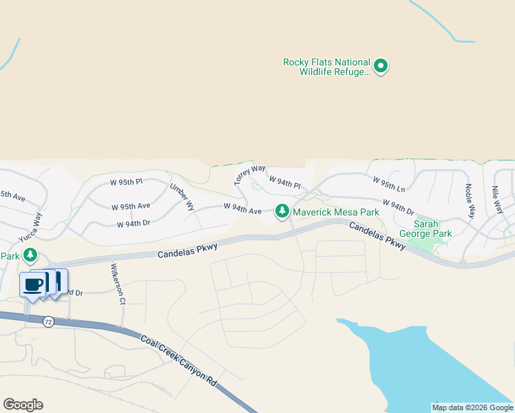 map of restaurants, bars, coffee shops, grocery stores, and more near 17065 West 94th Avenue in Arvada