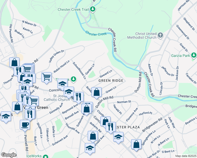 map of restaurants, bars, coffee shops, grocery stores, and more near 66 Seward Lane in Aston