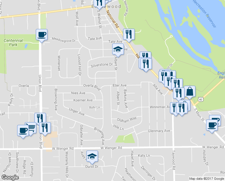 map of restaurants, bars, coffee shops, grocery stores, and more near 927 Hile Lane in Englewood