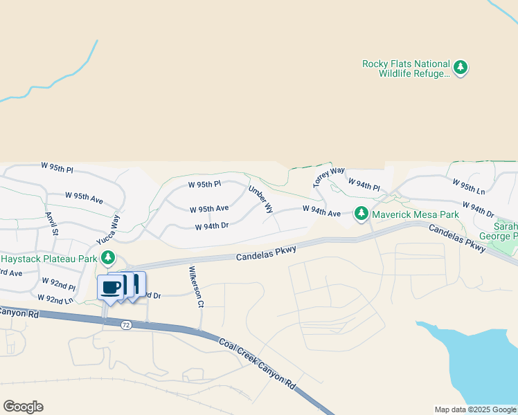 map of restaurants, bars, coffee shops, grocery stores, and more near 17380 West 94th Drive in Arvada