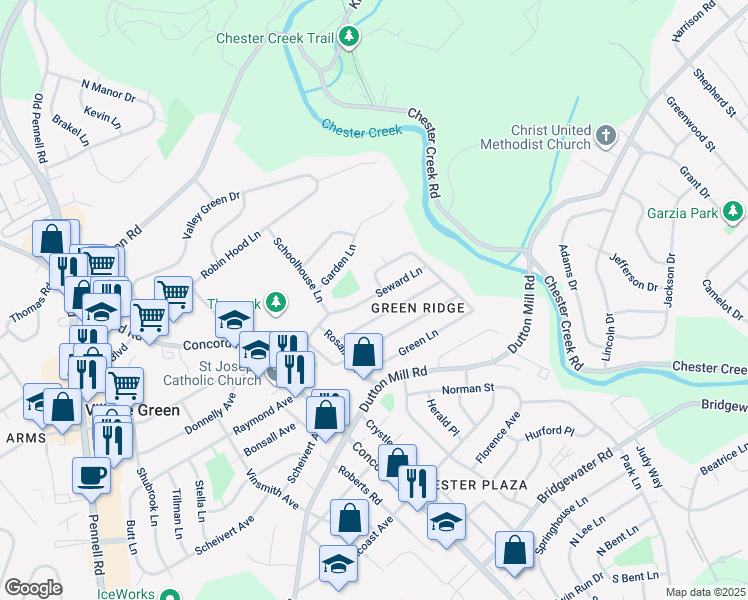 map of restaurants, bars, coffee shops, grocery stores, and more near 68 Seward Lane in Aston