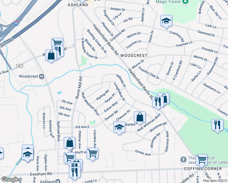 map of restaurants, bars, coffee shops, grocery stores, and more near in Cherry Hill