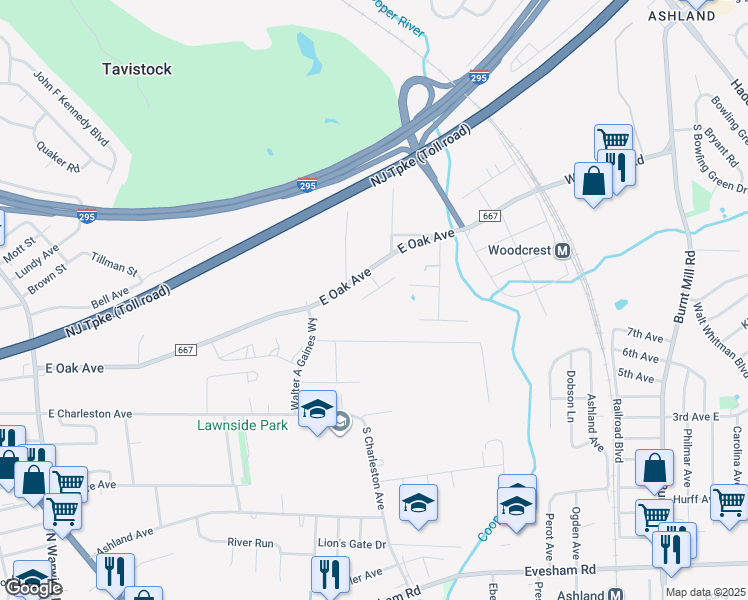 map of restaurants, bars, coffee shops, grocery stores, and more near 424 Lewis Avenue in Lawnside