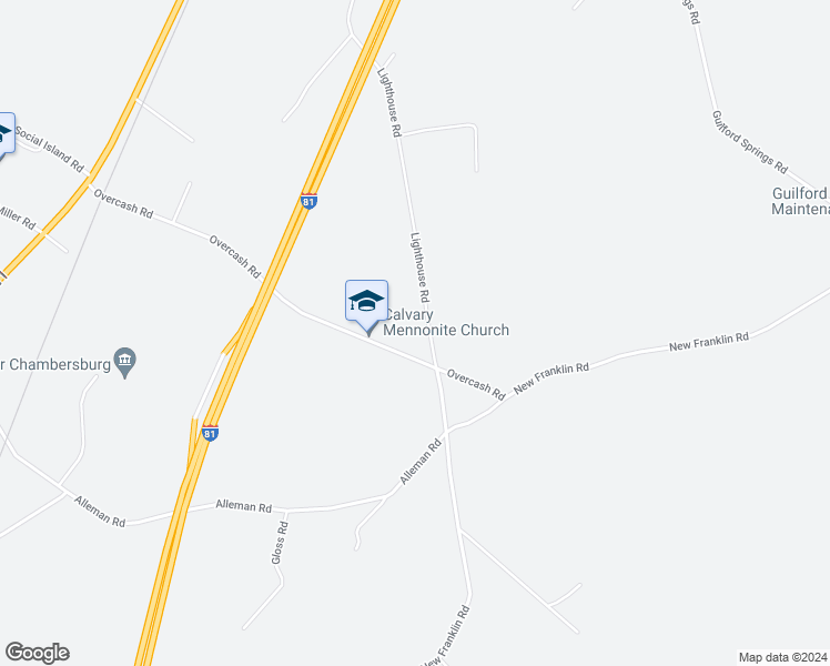 map of restaurants, bars, coffee shops, grocery stores, and more near 663 Overcash Road in Chambersburg