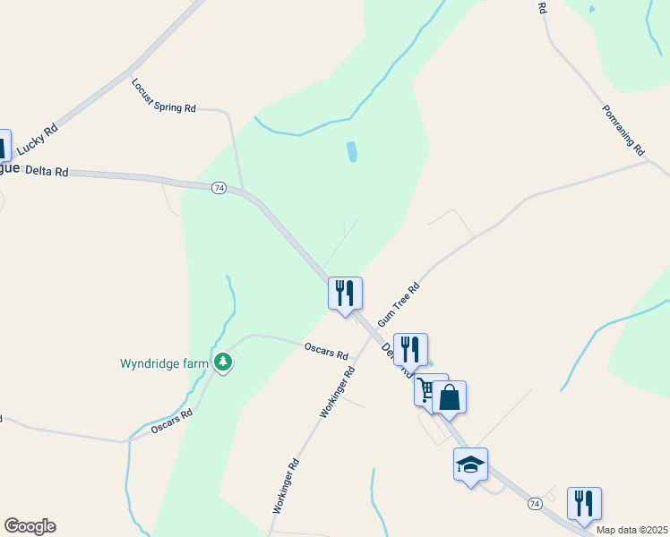 map of restaurants, bars, coffee shops, grocery stores, and more near 2485 Delta Road in Brogue