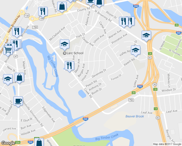 map of restaurants, bars, coffee shops, grocery stores, and more near 340 Warren Avenue in Bellmawr