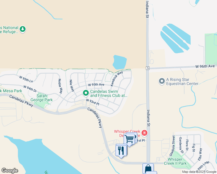 map of restaurants, bars, coffee shops, grocery stores, and more near 9493 Kendrick Way in Arvada