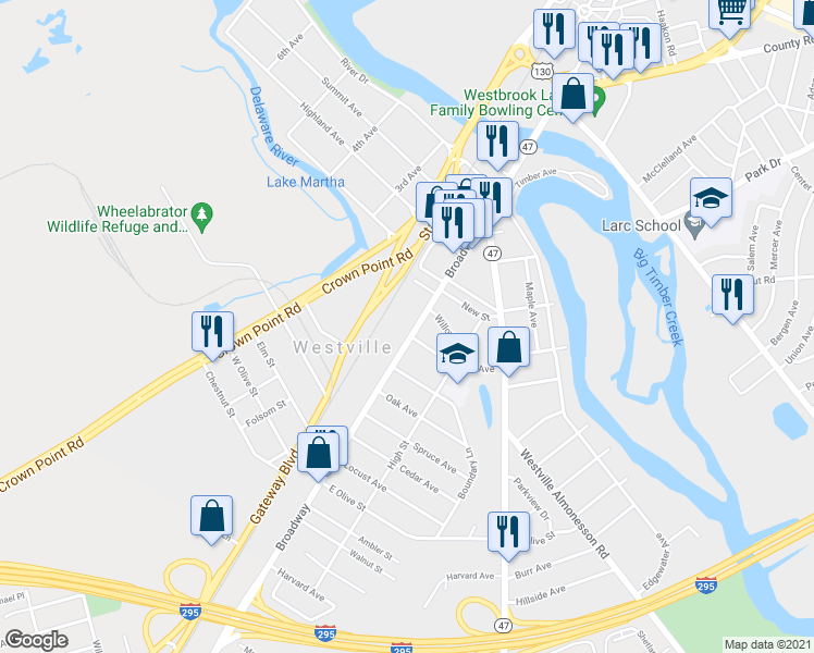 map of restaurants, bars, coffee shops, grocery stores, and more near 368 Broadway in Westville