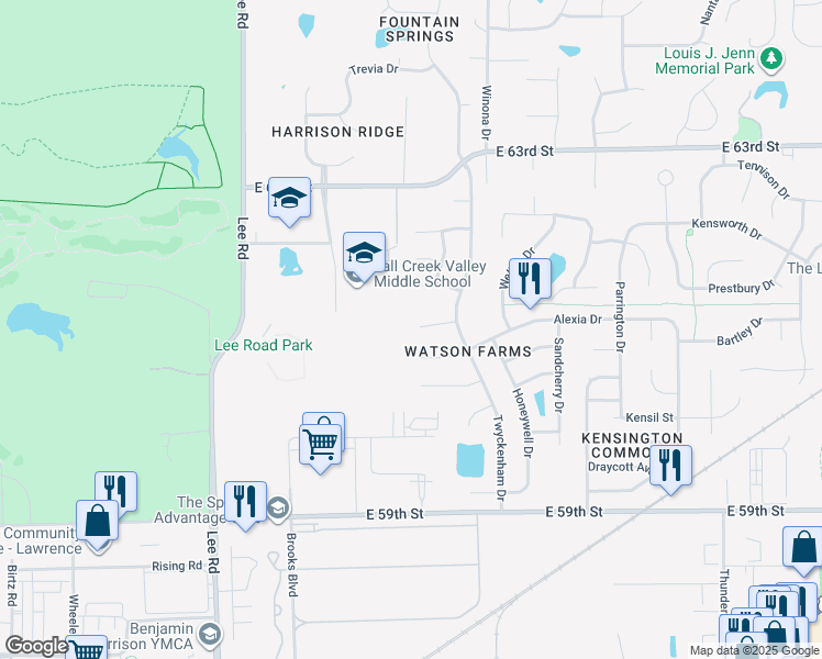 map of restaurants, bars, coffee shops, grocery stores, and more near 9917 South Redmond Court in Indianapolis