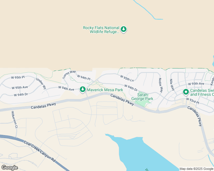 map of restaurants, bars, coffee shops, grocery stores, and more near 16636 West 94th Drive in Arvada