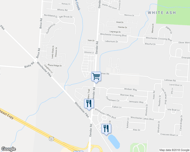 map of restaurants, bars, coffee shops, grocery stores, and more near Gender Road in Canal Winchester
