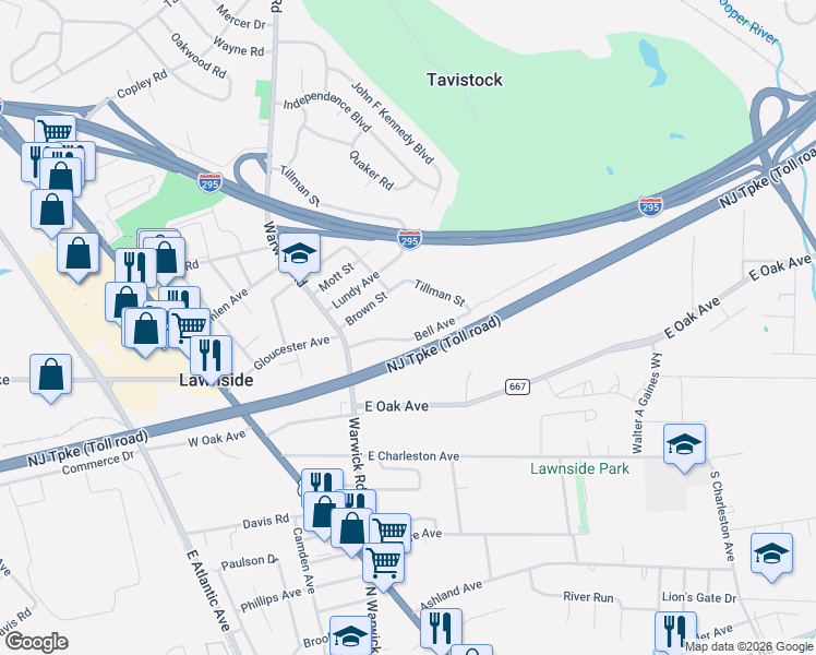 map of restaurants, bars, coffee shops, grocery stores, and more near 19 Bell Avenue in Barrington