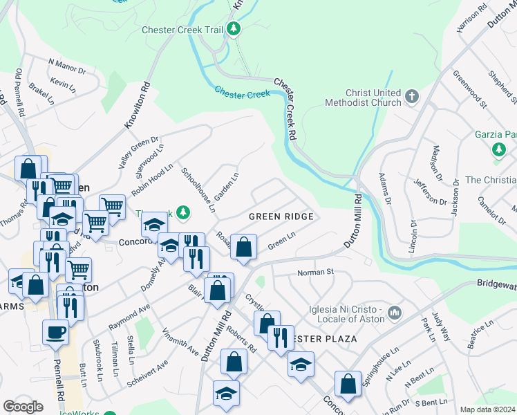 map of restaurants, bars, coffee shops, grocery stores, and more near 74 Seward Lane in Aston