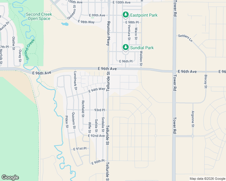 map of restaurants, bars, coffee shops, grocery stores, and more near 9479 Truckee Street in Commerce City