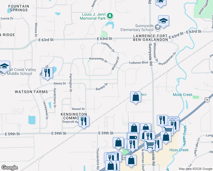 map of restaurants, bars, coffee shops, grocery stores, and more near 6133 Amber Court in Indianapolis