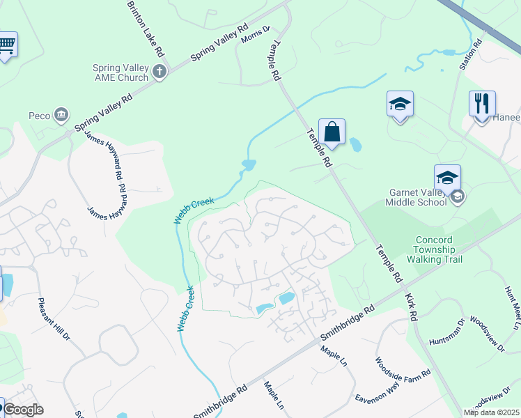 map of restaurants, bars, coffee shops, grocery stores, and more near 1000 North Phipps Woods Court in Glen Mills