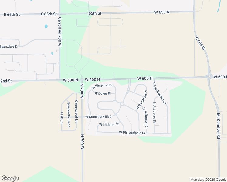 map of restaurants, bars, coffee shops, grocery stores, and more near 6762 West Dover Place in McCordsville