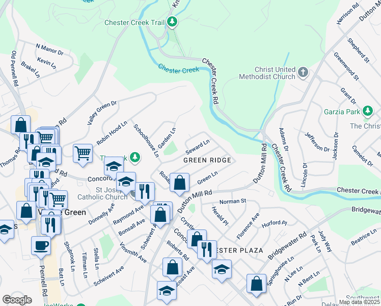 map of restaurants, bars, coffee shops, grocery stores, and more near 74 Seward Lane in Aston