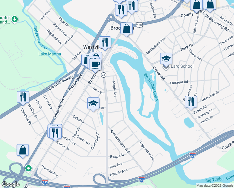 map of restaurants, bars, coffee shops, grocery stores, and more near 225 Edgewater Avenue in Westville