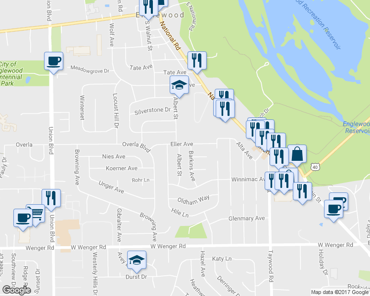 map of restaurants, bars, coffee shops, grocery stores, and more near 228 Eller Avenue in Englewood