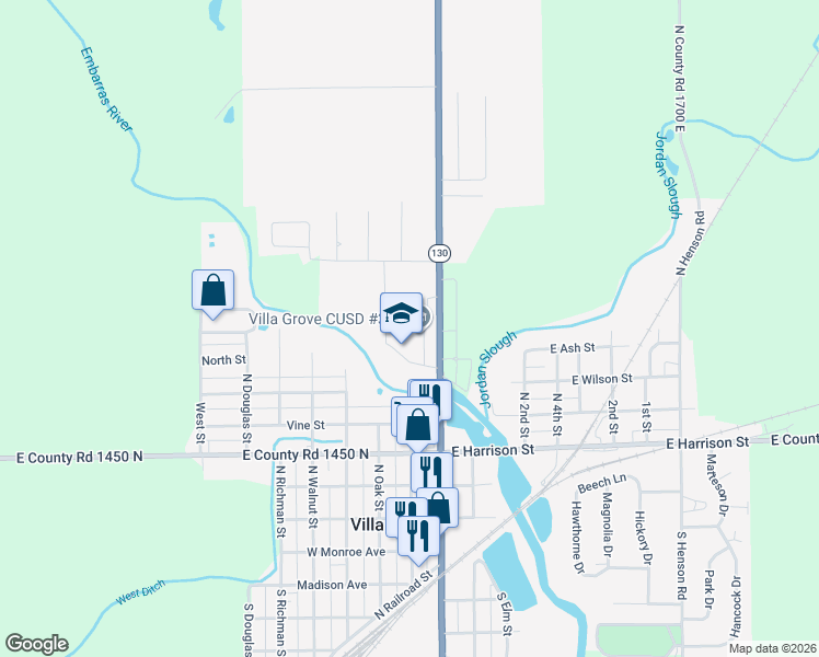 map of restaurants, bars, coffee shops, grocery stores, and more near in Villa Grove