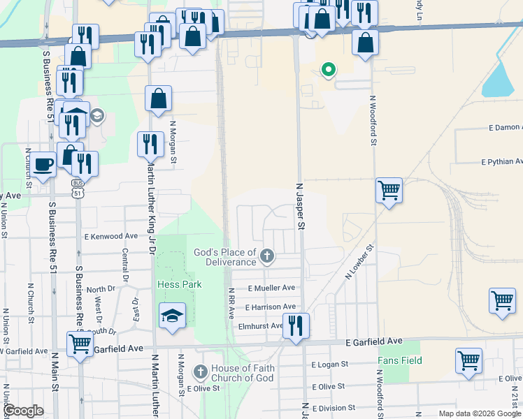 map of restaurants, bars, coffee shops, grocery stores, and more near 2560 North Easy Street in Decatur