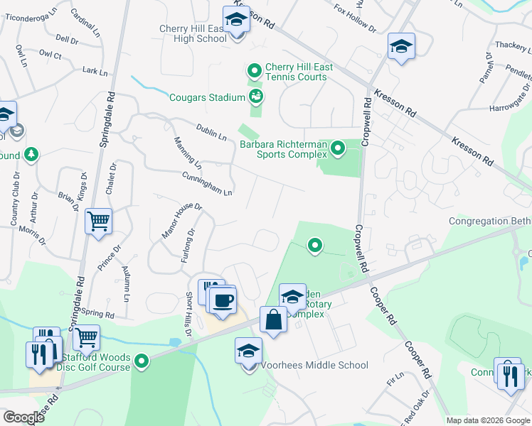 map of restaurants, bars, coffee shops, grocery stores, and more near 9 Jodi Court in Cherry Hill