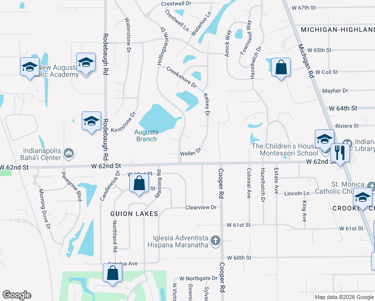 map of restaurants, bars, coffee shops, grocery stores, and more near 3247 Weller Drive in Indianapolis