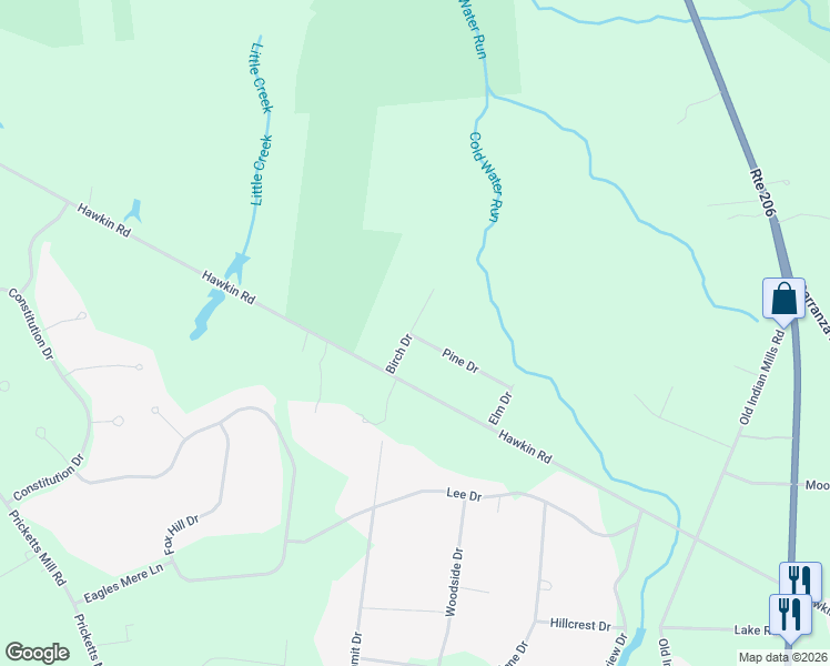 map of restaurants, bars, coffee shops, grocery stores, and more near 2 Birch Drive in Southampton Township