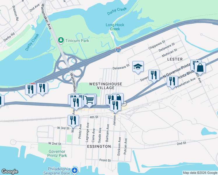 map of restaurants, bars, coffee shops, grocery stores, and more near 8 Bartram Avenue in Tinicum Township