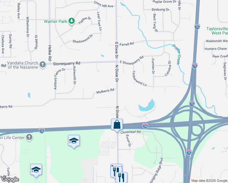 map of restaurants, bars, coffee shops, grocery stores, and more near in Vandalia