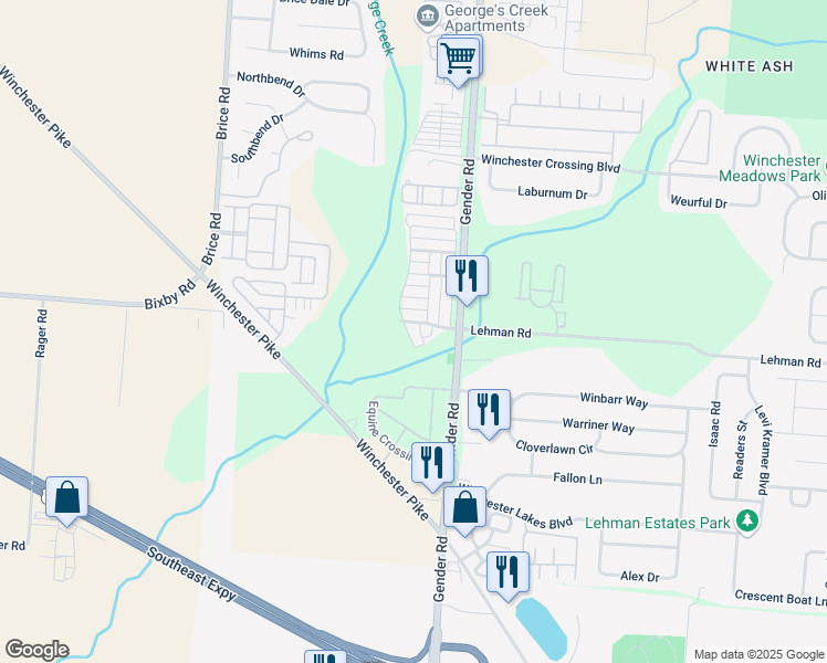 map of restaurants, bars, coffee shops, grocery stores, and more near 5406 Wrigley Street in Canal Winchester