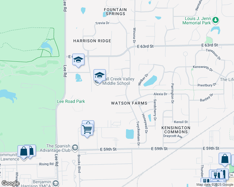 map of restaurants, bars, coffee shops, grocery stores, and more near 9917 South Redmond Court in Indianapolis