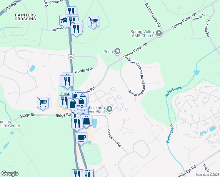 map of restaurants, bars, coffee shops, grocery stores, and more near 2407 Windfield Court in Glen Mills