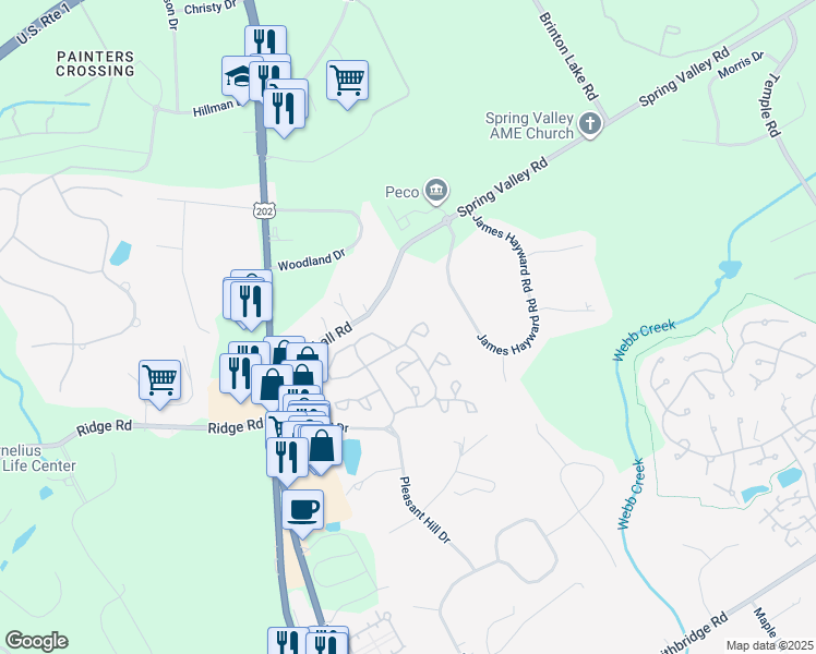 map of restaurants, bars, coffee shops, grocery stores, and more near 2407 Windfield Court in Glen Mills