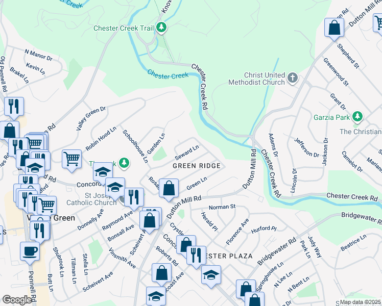 map of restaurants, bars, coffee shops, grocery stores, and more near 86 Seward Lane in Aston