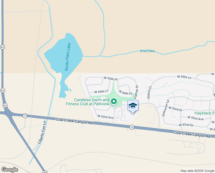map of restaurants, bars, coffee shops, grocery stores, and more near 19944 West 94th Lane in Arvada