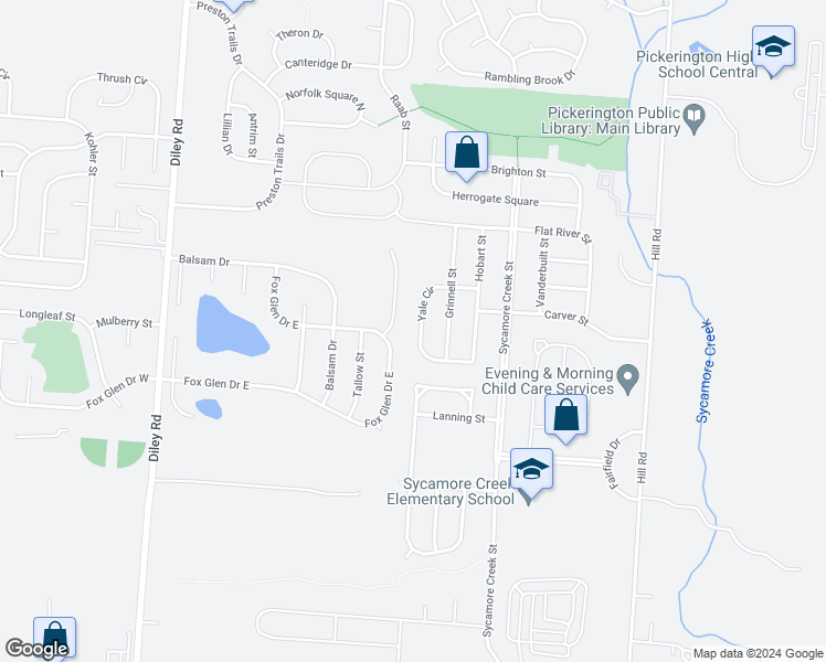 map of restaurants, bars, coffee shops, grocery stores, and more near 518 Yale Circle in Pickerington