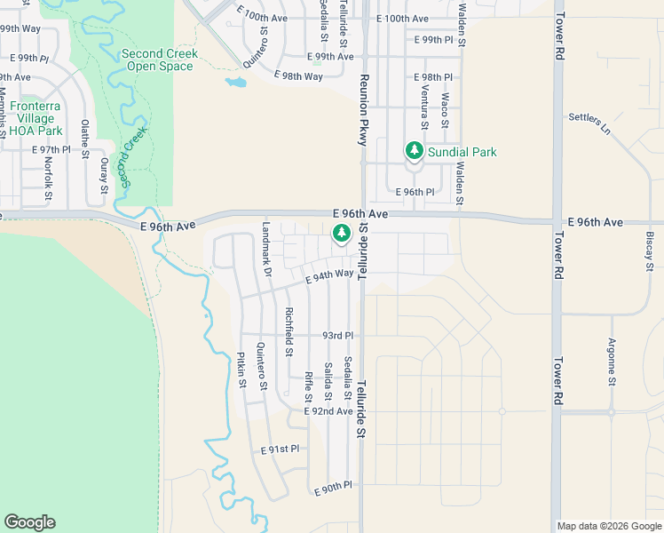 map of restaurants, bars, coffee shops, grocery stores, and more near 17540 East 95th Avenue in Commerce City