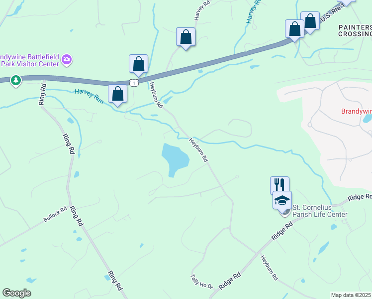 map of restaurants, bars, coffee shops, grocery stores, and more near 126 Heyburn Road in Chadds Ford
