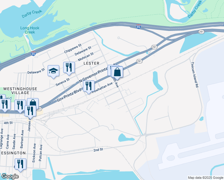 map of restaurants, bars, coffee shops, grocery stores, and more near 327 Massasoit Street in Delaware County