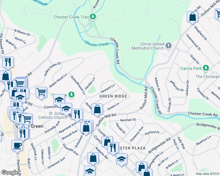 map of restaurants, bars, coffee shops, grocery stores, and more near 86 Seward Lane in Aston