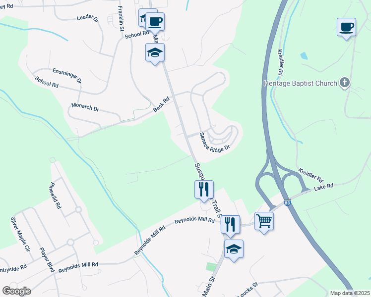 map of restaurants, bars, coffee shops, grocery stores, and more near 6986 Susquehanna Trail South in York