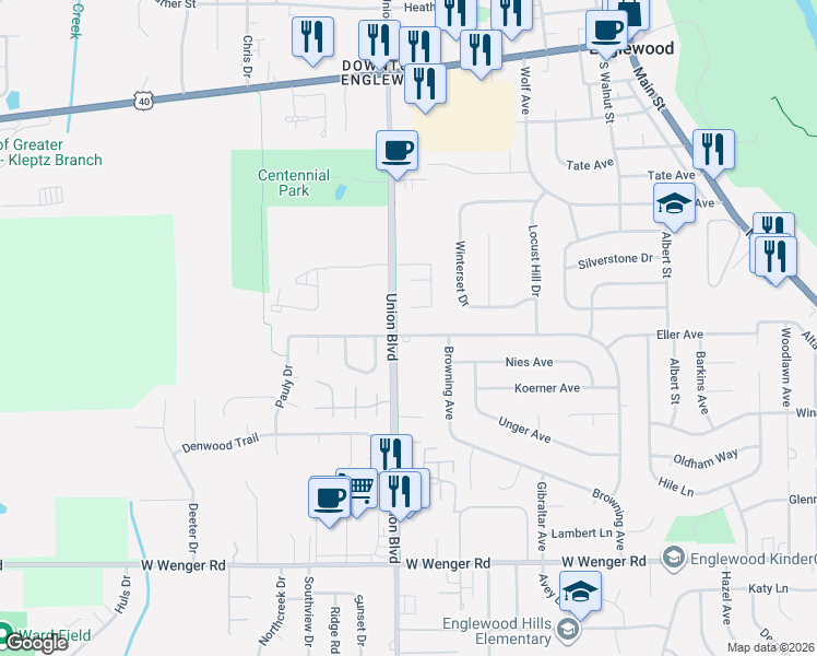 map of restaurants, bars, coffee shops, grocery stores, and more near 500 Union Boulevard in Englewood