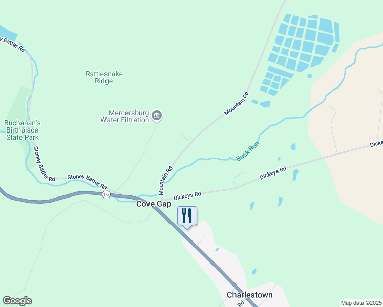 map of restaurants, bars, coffee shops, grocery stores, and more near 3534 Mountain Road in Mercersburg
