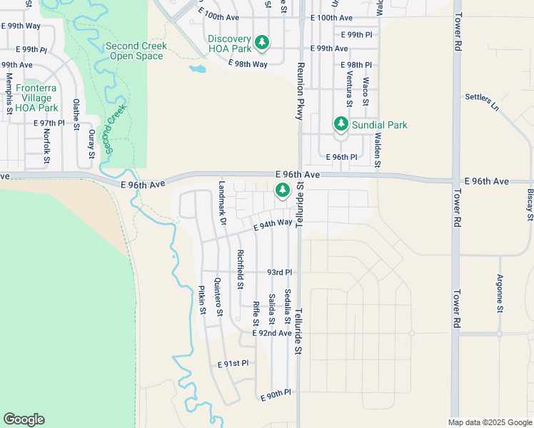 map of restaurants, bars, coffee shops, grocery stores, and more near 17520 East 95th Avenue in Commerce City