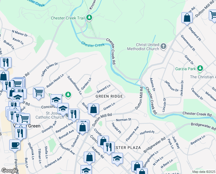 map of restaurants, bars, coffee shops, grocery stores, and more near 90 Seward Lane in Aston