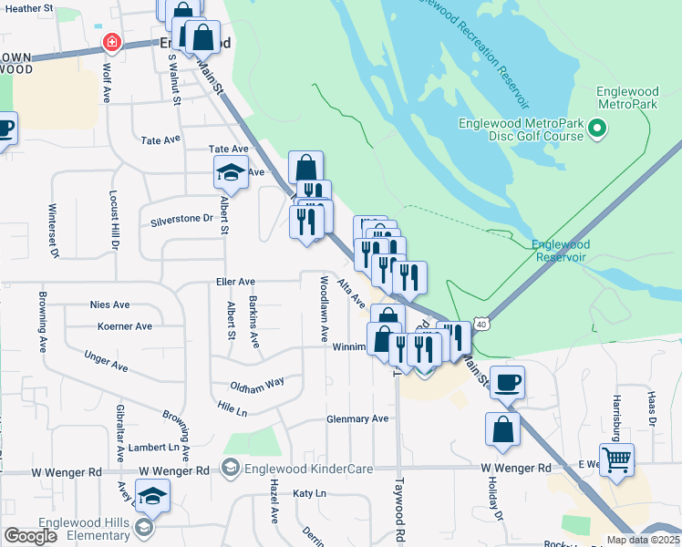 map of restaurants, bars, coffee shops, grocery stores, and more near 520 Alta Avenue in Englewood