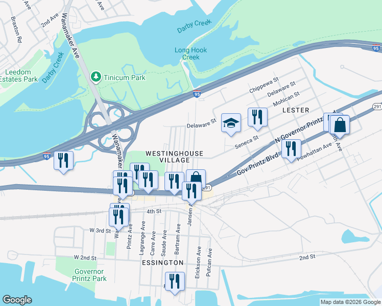 map of restaurants, bars, coffee shops, grocery stores, and more near 564 Jansen Avenue in Tinicum Township