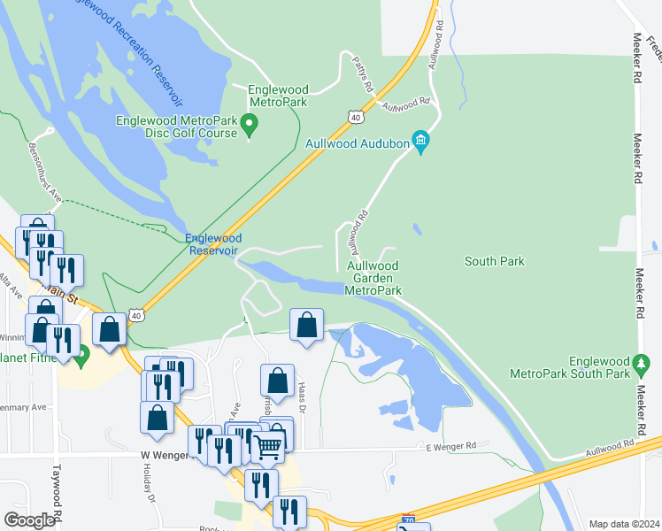 map of restaurants, bars, coffee shops, grocery stores, and more near 900 Aullwood Road in Dayton